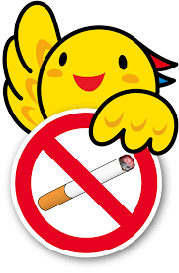 禁煙マークを持ったキャラクターのイラスト